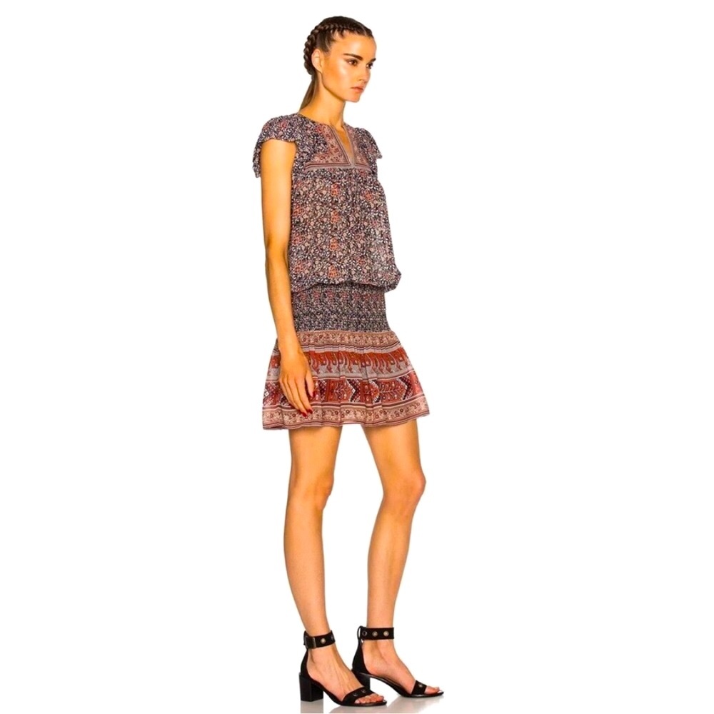 Ulla Johnson Dress Simone Floral Print Silk Cap Sleeve Blouson Mini Women Size 8